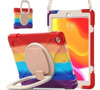 JZ Funda para iPad 10.2 in 2019 2020 2021 (7th,8th,9th), Resistente antigolpes Heavy Duty con Soporte Giratorio 360°, asa y Correa para Hombro - Colourful Red