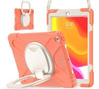 JZ Funda para iPad 10.2 in 2019 2020 2021 (7th,8th,9th), Resistente antigolpes Heavy Duty con Soporte Giratorio 360°, asa y Correa para Hombro - Coral Orange