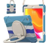 JZ Funda para iPad 10.2 in 2019 2020 2021 (7th,8th,9th), Resistente antigolpes Heavy Duty con Soporte Giratorio 360°, asa y Correa para Hombro - Colourful Blue