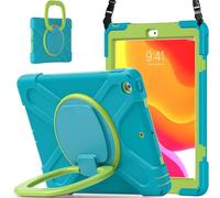 JZ Funda para iPad 10.2 in 2019 2020 2021 (7th,8th,9th), Resistente antigolpes Heavy Duty con Soporte Giratorio 360°, asa y Correa para Hombro - Light Blue&Lime
