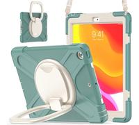 JZ Funda para iPad 10.2 in 2019 2020 2021 (7th,8th,9th), Resistente antigolpes Heavy Duty con Soporte Giratorio 360°, asa y Correa para Hombro - Emerald Green
