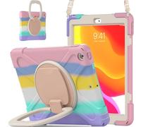 JZ Funda para iPad 10.2 in 2019 2020 2021 (7th,8th,9th), Resistente antigolpes Heavy Duty con Soporte Giratorio 360°, asa y Correa para Hombro - Colourful Pink