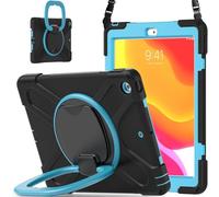 JZ Funda para iPad 10.2 in 2019 2020 2021 (7th,8th,9th), Resistente antigolpes Heavy Duty con Soporte Giratorio 360°, asa y Correa para Hombro - Black&Blue