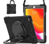 JZ Funda para iPad 10.2 in 2019 2020 2021 (7th,8th,9th), Resistente antigolpes Heavy Duty con Soporte Giratorio 360°, asa y Correa para Hombro - Black