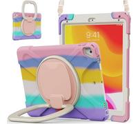 JZ Funda para iPad 5th/6th / Pro 9.7 / Air 2, Resistente antigolpes Heavy Duty con Soporte Giratorio 360°, asa y Correa para Hombro - Rose Red&Blue