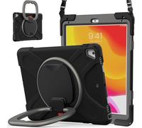 JZ Funda para iPad 5th/6th / Pro 9.7 / Air 2, Resistente antigolpes Heavy Duty con Soporte Giratorio 360°, asa y Correa para Hombro - Black&Gray
