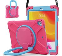 JZ Funda para iPad 5th/6th / Pro 9.7 / Air 2, Resistente antigolpes Heavy Duty con Soporte Giratorio 360°, asa y Correa para Hombro - Rose Red&Blue