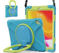 JZ Funda para iPad 5th/6th / Pro 9.7 / Air 2, Resistente antigolpes Heavy Duty con Soporte Giratorio 360°, asa y Correa para Hombro - Light Blue&Lime