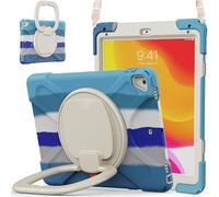 JZ Funda para iPad 5th/6th / Pro 9.7 / Air 2, Resistente antigolpes Heavy Duty con Soporte Giratorio 360°, asa y Correa para Hombro - Colourful Blue