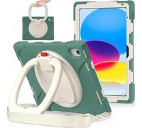JZ Funda para iPad (A16) 11th/10th Gen 2025/2022, Resistente antigolpes Heavy Duty con Soporte Giratorio 360°, asa y Correa para Hombro - Emerald Green