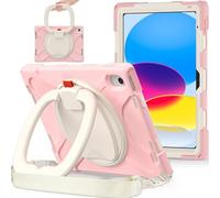 JZ Funda para iPad (A16) 11th/10th Gen 2025/2022, Resistente antigolpes Heavy Duty con Soporte Giratorio 360°, asa y Correa para Hombro - Rose Gold