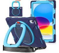 JZ Funda para iPad (A16) 11th/10th Gen 2025/2022, Resistente antigolpes Heavy Duty con Soporte Giratorio 360°, asa y Correa para Hombro - Nary Blue&Blue