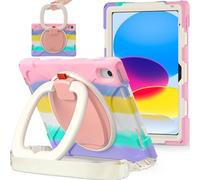 JZ Funda para iPad (A16) 11th/10th Gen 2025/2022, Resistente antigolpes Heavy Duty con Soporte Giratorio 360°, asa y Correa para Hombro - Colourful Pink