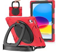 JZ Funda para iPad (A16) 11th/10th Gen 2025/2022, Resistente antigolpes Heavy Duty con Soporte Giratorio 360°, asa y Correa para Hombro - Red