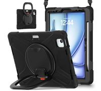 JZ Funda para iPad Air 11 (M2/M3/M4) / Air (5th/4th), Resistente antigolpes Heavy Duty con Soporte Giratorio 360°, asa y Correa para Hombro - Black