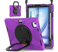 JZ Funda para iPad Air 11 (M2/M3/M4) / Air (5th/4th), Resistente antigolpes Heavy Duty con Soporte Giratorio 360°, asa y Correa para Hombro - Purple