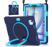 JZ Funda para iPad Air 11 (M2/M3/M4) / Air (5th/4th), Resistente antigolpes Heavy Duty con Soporte Giratorio 360°, asa y Correa para Hombro - Nary Blue&Blue