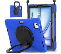 JZ Funda para iPad Air 11 (M2/M3/M4) / Air (5th/4th), Resistente antigolpes Heavy Duty con Soporte Giratorio 360°, asa y Correa para Hombro - Blue