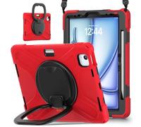 JZ Funda para iPad Air 11 (M2/M3/M4) / Air (5th/4th), Resistente antigolpes Heavy Duty con Soporte Giratorio 360°, asa y Correa para Hombro - Red