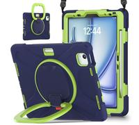JZ Funda para iPad Air 11 (M2/M3/M4) / Air (5th/4th), Resistente antigolpes Heavy Duty con Soporte Giratorio 360°, asa y Correa para Hombro - Nary Blue&Lime