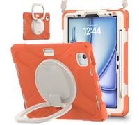 JZ Funda para iPad Air 11 (M2/M3/M4) / Air (5th/4th), Resistente antigolpes Heavy Duty con Soporte Giratorio 360°, asa y Correa para Hombro - Coral Orange