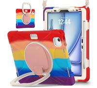 JZ Funda para iPad Air 11 (M2/M3/M4) / Air (5th/4th), Resistente antigolpes Heavy Duty con Soporte Giratorio 360°, asa y Correa para Hombro - Colourful Red