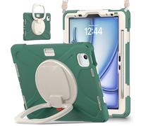 JZ Funda para iPad Air 11 (M2/M3/M4) / Air (5th/4th), Resistente antigolpes Heavy Duty con Soporte Giratorio 360°, asa y Correa para Hombro - Emerald Green