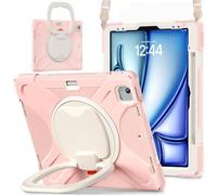 JZ Funda para iPad Air 13 (M2/M3/M4) / Pro 12.9 6th/5th/4th/3th, Resistente antigolpes Heavy Duty con Soporte Giratorio 360°, asa y Correa para Hombro - Rose Gold