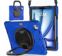 JZ Funda para iPad Air 13 (M2/M3/M4) / Pro 12.9 6th/5th/4th/3th, Resistente antigolpes Heavy Duty con Soporte Giratorio 360°, asa y Correa para Hombro - Blue