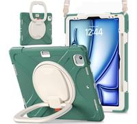 JZ Funda para iPad Air 13 (M2/M3/M4) / Pro 12.9 6th/5th/4th/3th, Resistente antigolpes Heavy Duty con Soporte Giratorio 360°, asa y Correa para Hombro - Emerald Green