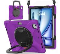 JZ Funda para iPad Air 13 (M2/M3/M4) / Pro 12.9 6th/5th/4th/3th, Resistente antigolpes Heavy Duty con Soporte Giratorio 360°, asa y Correa para Hombro - Purple