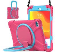 JZ Funda para iPad Mini 4/5, Resistente antigolpes Heavy Duty con Soporte Giratorio 360°, asa y Correa para Hombro - Rose Red&Blue