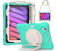 JZ Funda para iPad Mini 7 (A17 Pro)/ Mini 6th, Resistente antigolpes Heavy Duty con Soporte Giratorio 360°, asa y Correa para Hombro - Mint Green