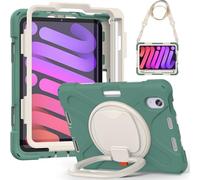 JZ Funda para iPad Mini 7 (A17 Pro)/ Mini 6th, Resistente antigolpes Heavy Duty con Soporte Giratorio 360°, asa y Correa para Hombro - Emerald Green
