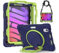 JZ Funda para iPad Mini 7 (A17 Pro)/ Mini 6th, Resistente antigolpes Heavy Duty con Soporte Giratorio 360°, asa y Correa para Hombro - Nary Blue&Lime