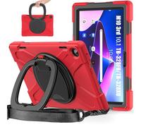 JZ Funda para Lenovo Tab M10 (3rd Gen) 10.1 Inch, Resistente antigolpes Heavy Duty con Soporte Giratorio 360°, asa y Correa para Hombro - Red