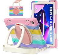 JZ Funda para Lenovo Tab M10 (3rd Gen) 10.1 Inch, Resistente antigolpes Heavy Duty con Soporte Giratorio 360°, asa y Correa para Hombro - Colourful Pink