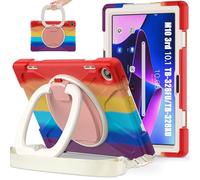 JZ Funda para Lenovo Tab M10 (3rd Gen) 10.1 Inch, Resistente antigolpes Heavy Duty con Soporte Giratorio 360°, asa y Correa para Hombro - Colourful Red