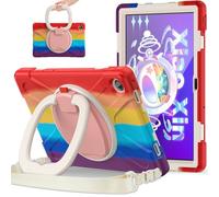 JZ Funda para Lenovo Tab M10 Plus (3rd Gen) 10.6 Inch, Resistente antigolpes Heavy Duty con Soporte Giratorio 360°, asa y Correa para Hombro - Colourful Red