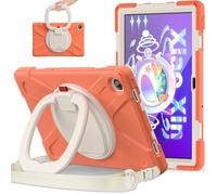 JZ Funda para Lenovo Tab M10 Plus (3rd Gen) 10.6 Inch, Resistente antigolpes Heavy Duty con Soporte Giratorio 360°, asa y Correa para Hombro - Coral Orange