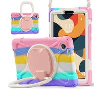 JZ Funda para Lenovo Tab One 8.7 Inch 2025, Resistente antigolpes Heavy Duty con Soporte Giratorio 360°, asa y Correa para Hombro - Colourful Pink