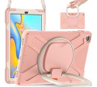 JZ Funda para Samsung Galaxy Tab A (10.1 Inch) 2019 T510/T515, Resistente antigolpes Heavy Duty con Soporte Giratorio 360°, asa y Correa para Hombro - Rose Pink
