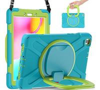JZ Funda para Samsung Galaxy Tab A (8.0 Inch) 2019 T290/T295, Resistente antigolpes Heavy Duty con Soporte Giratorio 360°, asa y Correa para Hombro - Light Blue&Lime