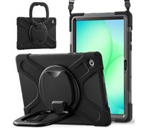 JZ Funda para Samsung Galaxy Tab A11+ Plus 11", Resistente antigolpes Heavy Duty con Soporte Giratorio 360°, asa y Correa para Hombro - Black