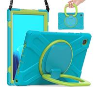 JZ Funda para Samsung Galaxy Tab A7 (10.4 Inch), Resistente antigolpes Heavy Duty con Soporte Giratorio 360°, asa y Correa para Hombro - Light Blue&Lime