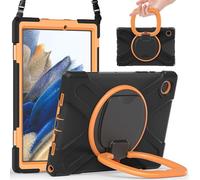 JZ Funda para Samsung Galaxy Tab A8 (10.5 Inch), Resistente antigolpes Heavy Duty con Soporte Giratorio 360°, asa y Correa para Hombro - Black&Orange