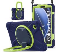 JZ Funda para Samsung Galaxy Tab A9, Resistente antigolpes Heavy Duty con Soporte Giratorio 360°, asa y Correa para Hombro - Nary Blue&Lime