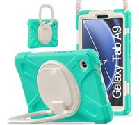 JZ Funda para Samsung Galaxy Tab A9, Resistente antigolpes Heavy Duty con Soporte Giratorio 360°, asa y Correa para Hombro - Mint Green