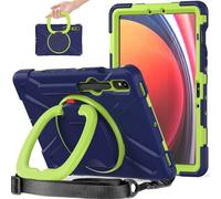 JZ Funda para Samsung Galaxy Tab S10 Lite / S10 FE / S9 FE / S9 / S8 / S7 (11 Inch), Resistente antigolpes Heavy Duty con Soporte Giratorio 360°, asa y Correa para Hombro - Nary Blue&Lime
