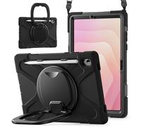 JZ Funda para Samsung Galaxy Tab S11, Resistente antigolpes Heavy Duty con Soporte Giratorio 360°, asa y Correa para Hombro - Black